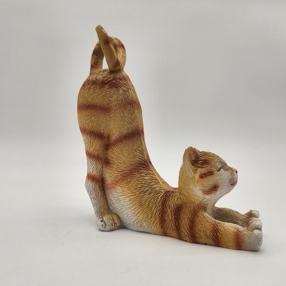 Lazy Stretching Orange Cat Figurine Ticked Striping Phone Stand Decidedly Cute - Picture 7 of 10